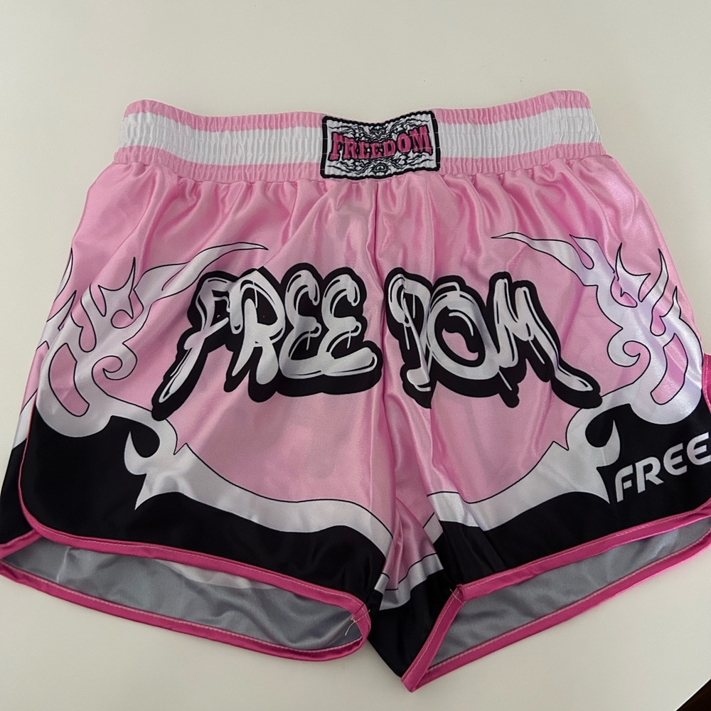 ROMWE Pink Black Satin Athletic Boxing Shorts NWT